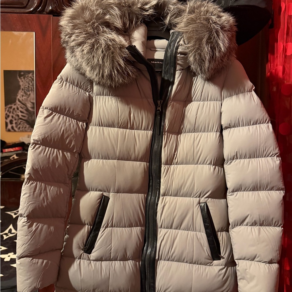 Women’s Mackage Gray Calla Jacket Size Small In Color Cloud with Silver Fox Fur